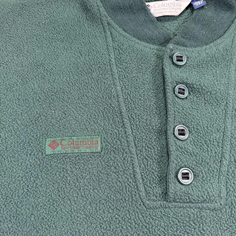Vintage Columbia Pullover 1/4 Button Fleece Pine Green USA Made Size XL Classic